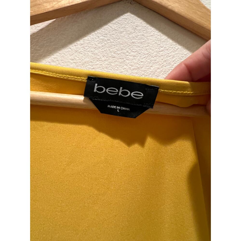 Bebe Mustard Gold Bodycon Mini Dress Y2K Club Party Long Sleeve - Picture 7 of 9